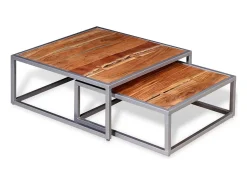 Mesa De Centro* Conjunto de 2 Mesas de Centro | Mesa de apoio madeira de acácia maciça Castanho