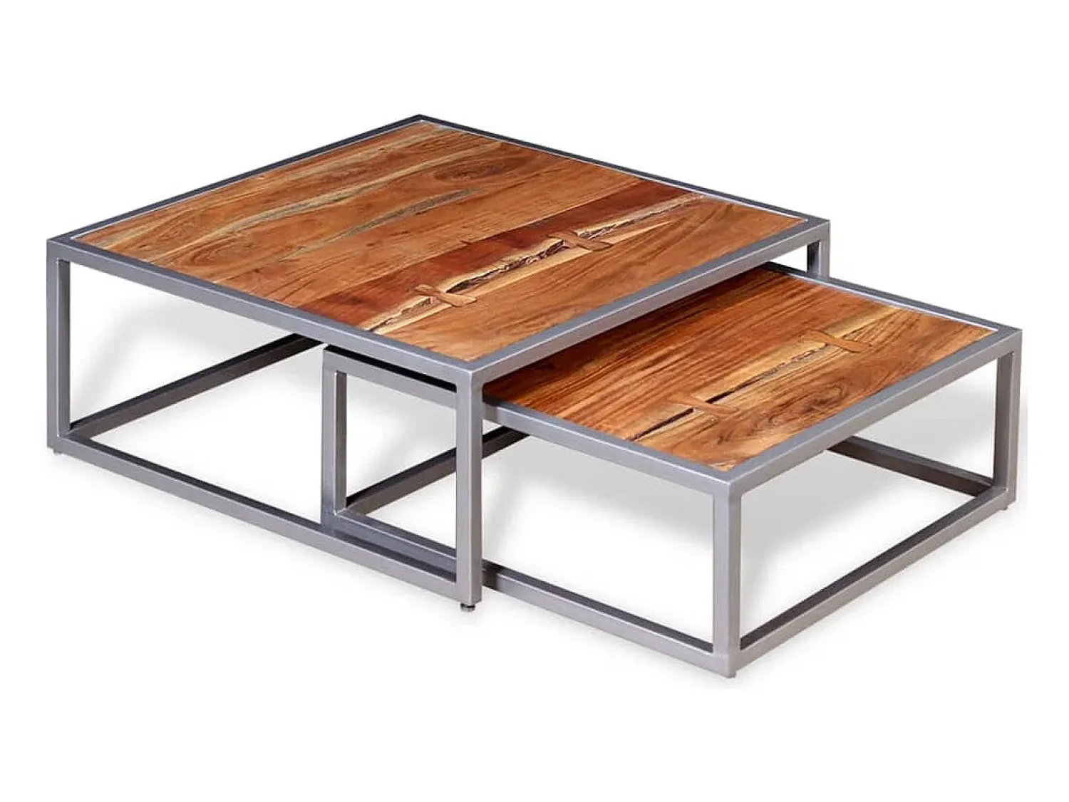 Mesa De Centro* Conjunto de 2 Mesas de Centro | Mesa de apoio madeira de acácia maciça Castanho