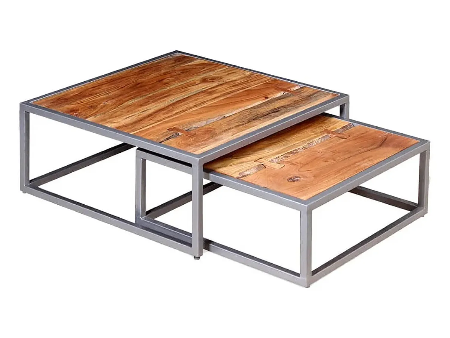 Mesa De Centro* Conjunto de 2 Mesas de Centro | Mesa de apoio madeira de acácia maciça Castanho
