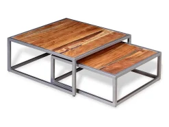 Mesa De Centro* Conjunto de 2 Mesas de Centro | Mesa de apoio madeira de acácia maciça Castanho
