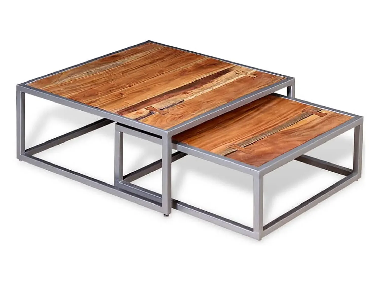 Mesa De Centro* Conjunto de 2 Mesas de Centro | Mesa de apoio madeira de acácia maciça Castanho