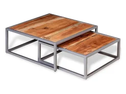 Mesa De Centro* Conjunto de 2 Mesas de Centro | Mesa de apoio madeira de acácia maciça Castanho
