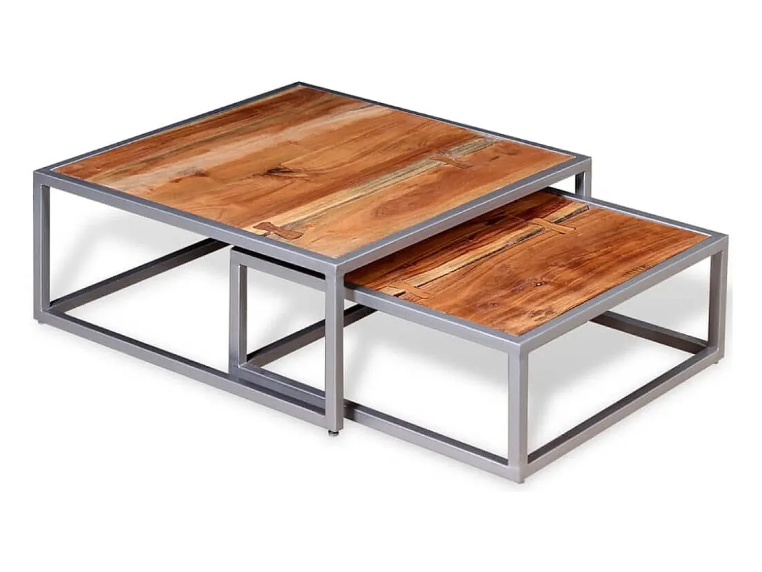 Mesa De Centro* Conjunto de 2 Mesas de Centro | Mesa de apoio madeira de acácia maciça Castanho