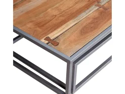 Mesa De Centro* Conjunto de 2 Mesas de Centro | Mesa de apoio madeira de acácia maciça Castanho