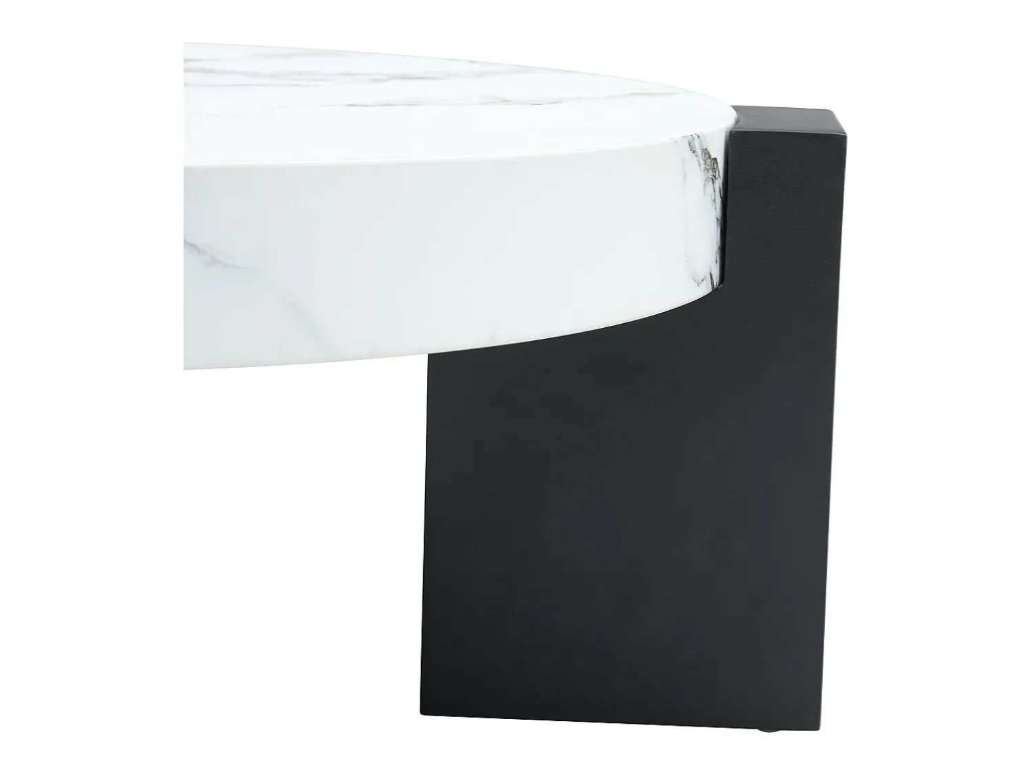 Mesa De Centro|Hauss Spole Conjunto de 2 mesas de centro - Mesas redondas com efeito mármore - Madeira MDF + vidro - e preto Branco