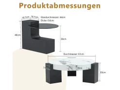 Mesa De Centro|Hauss Spole Conjunto de 2 mesas de centro - Mesas redondas com efeito mármore - Madeira MDF + vidro - e preto Branco
