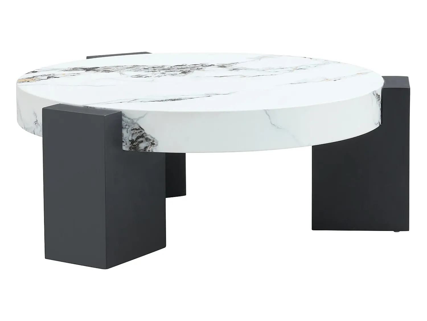 Mesa De Centro|Hauss Spole Conjunto de 2 mesas de centro - Mesas redondas com efeito mármore - Madeira MDF + vidro - e preto Branco