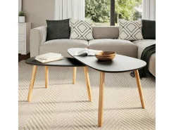 Mesa De Centro| Conjunto de 2 Mesas de Centro | Mesa de apoio pinho maciço Preto