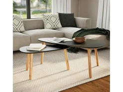 Mesa De Centro| Conjunto de 2 Mesas de Centro | Mesa de apoio pinho maciço Preto