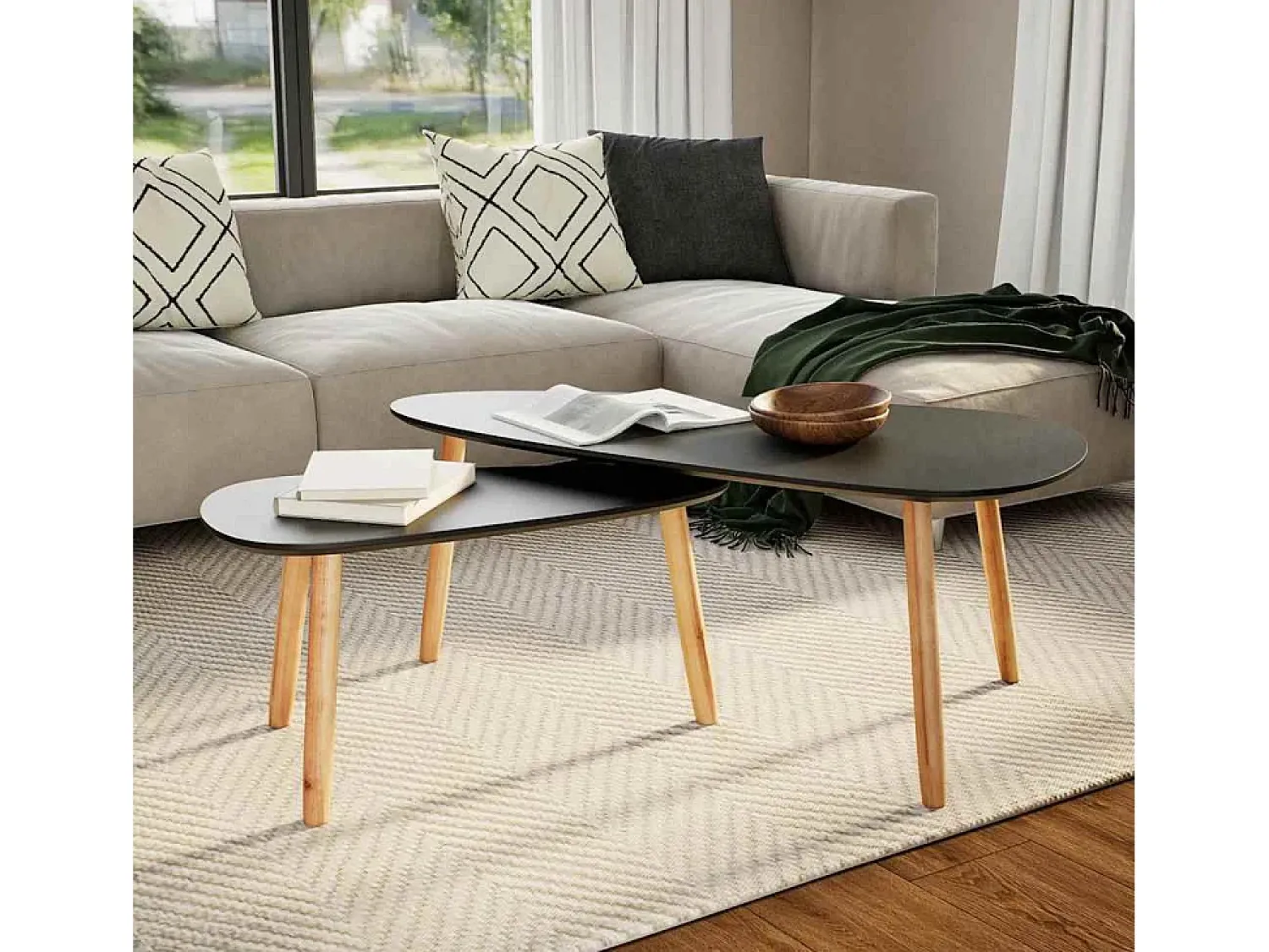 Mesa De Centro| Conjunto de 2 Mesas de Centro | Mesa de apoio pinho maciço Preto