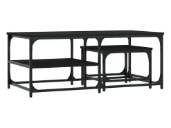 Mesa De Centro| Conjunto de 2 Mesas de Centro Baixas | Mesa de apoio derivados de madeira Preto