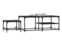 Mesa De Centro| Conjunto de 2 Mesas de Centro Baixas | Mesa de apoio derivados de madeira Preto