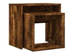 Mesa De Centro| Conjunto de 2 Mesas de Centro Baixas | Mesa de apoio deriv. madeira carvalho fumado Castanho
