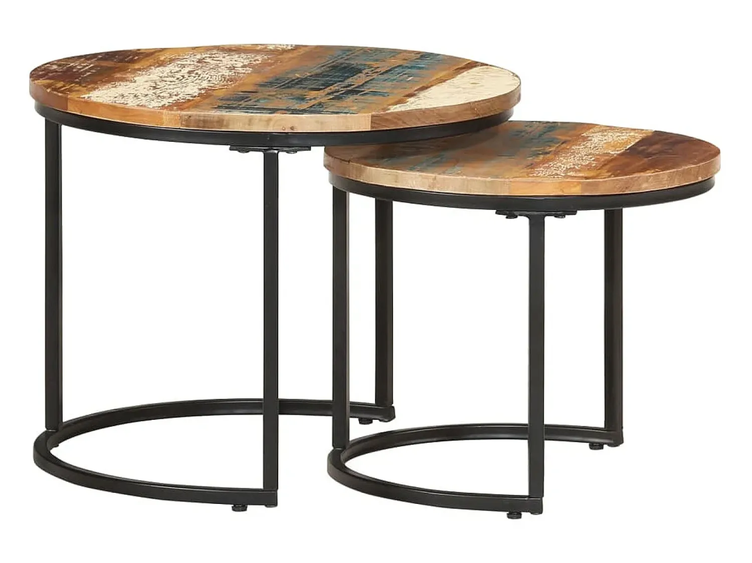 Mesa De Centro* Conjunto de 2 Mesas de Centro Baixas | Mesa de apoio madeira recuperada maciça Castanho