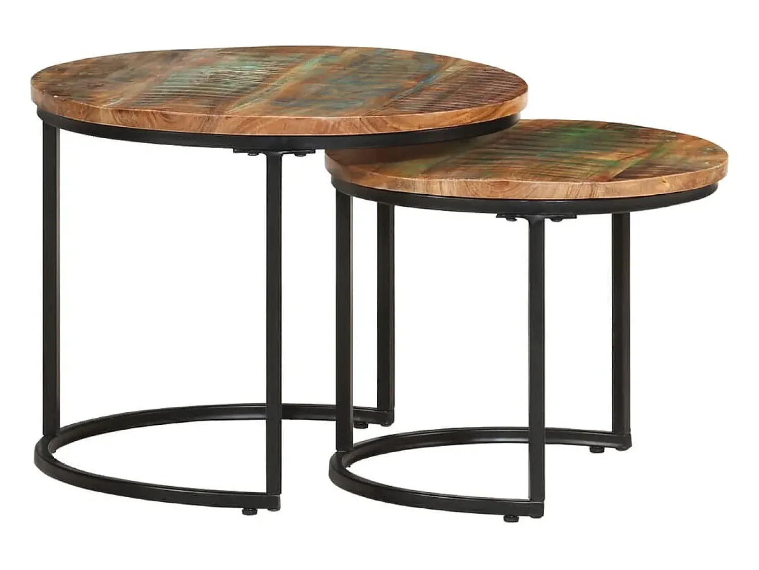 Mesa De Centro* Conjunto de 2 Mesas de Centro Baixas | Mesa de apoio madeira recuperada maciça Castanho
