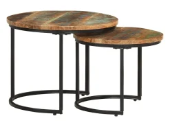 Mesa De Centro* Conjunto de 2 Mesas de Centro Baixas | Mesa de apoio madeira recuperada maciça Castanho