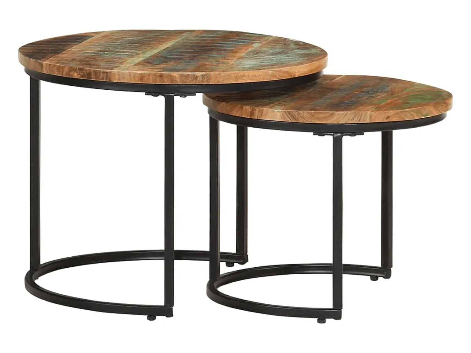 Mesa De Centro* Conjunto de 2 Mesas de Centro Baixas | Mesa de apoio madeira recuperada maciça Castanho
