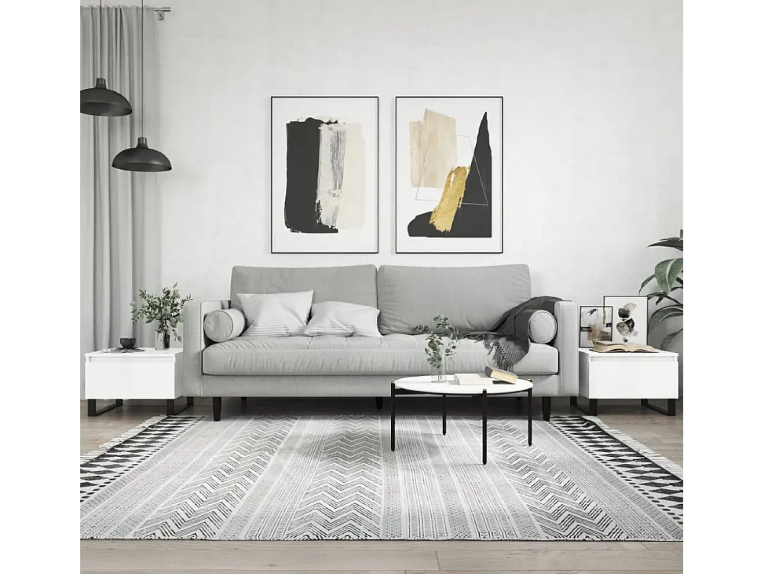 Mesa De Centro| Conjunto de 2 Mesas de Centro | Mesa de apoio | Mesa de café 50x46x35cm deriv. madeira brilhante Branco