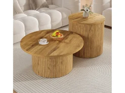 Merax Conjunto de 2 mesas de centro com tampos de madeira - mesa multifuncional para sala de estar - MDF - cor natural^ Mesa De Centro