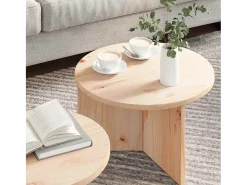 Conjunto de 2 Mesas de Centro | Mesa de apoio Natural 49x49x28 cm^ Mesa De Centro