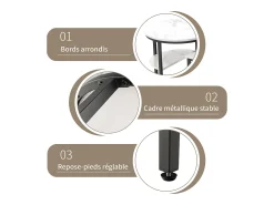 Conjunto de 2 mesas de centro escandinavas - Mesa de apoio oval com estampado de mármore e prateleiras de arrumação - Estrutura em metal -^ Mesa De Centro