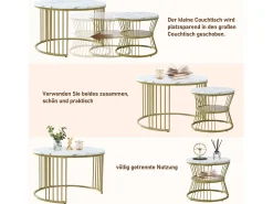 Mesa De Centro| Conjunto de 2 mesas de centro redondas - mármore brilhante e metal, design moderno para sala de estar, escritório e varanda Branco