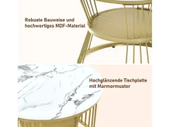 Mesa De Centro| Conjunto de 2 mesas de centro redondas - mármore brilhante e metal, design moderno para sala de estar, escritório e varanda Branco