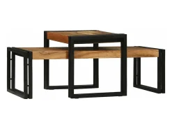 Conjunto de 2 Mesas de Centro | Mesa de apoio | Mesa de café Madeira de acácia maciça^ Mesa De Centro