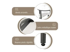 Conjunto de 2 mesas de centro encaixáveis escandinavas - retangulares, estampa de mármore, apoios para os pés ajustáveis, estrutura de metal preta Preto
