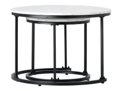 Mesa De Centro|Merax Conjunto de 2 mesas de centro encastráveis, mesa lateral redonda em MDF, folheado marmorizado, Branco