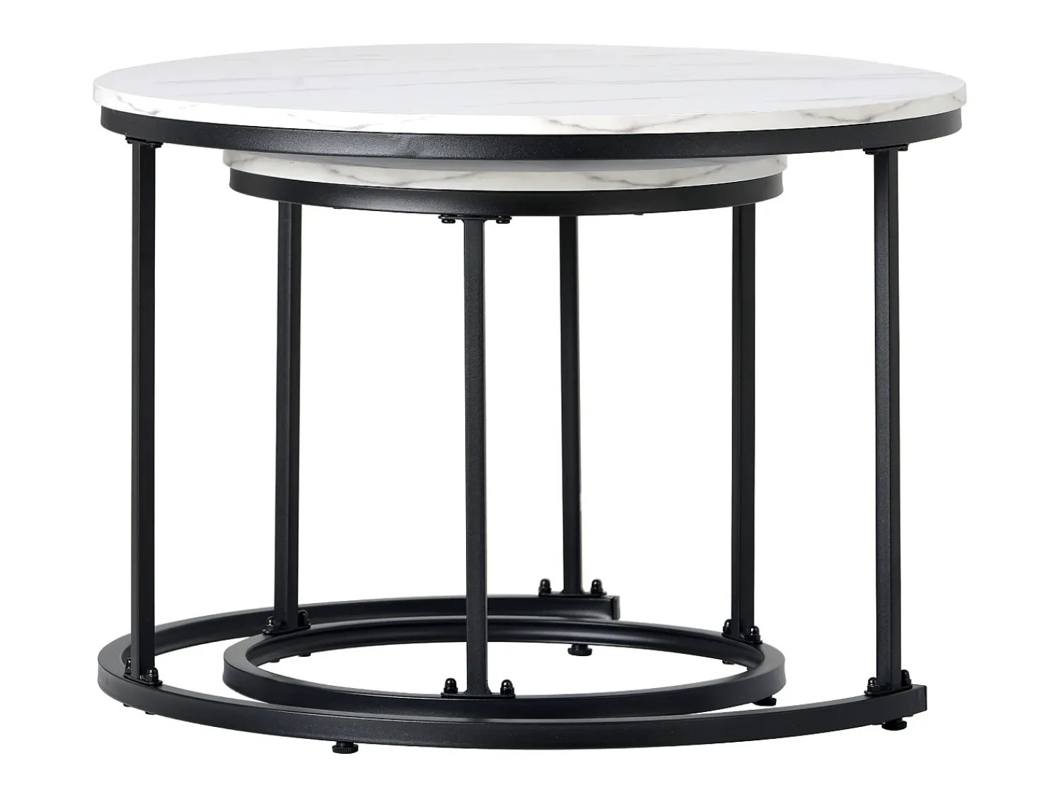 Mesa De Centro|Merax Conjunto de 2 mesas de centro encastráveis, mesa lateral redonda em MDF, folheado marmorizado, Branco