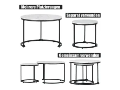Mesa De Centro|Merax Conjunto de 2 mesas de centro encastráveis, mesa lateral redonda em MDF, folheado marmorizado, Branco