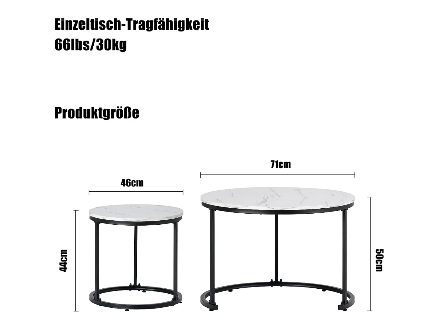 Mesa De Centro|Merax Conjunto de 2 mesas de centro encastráveis, mesa lateral redonda em MDF, folheado marmorizado, Branco