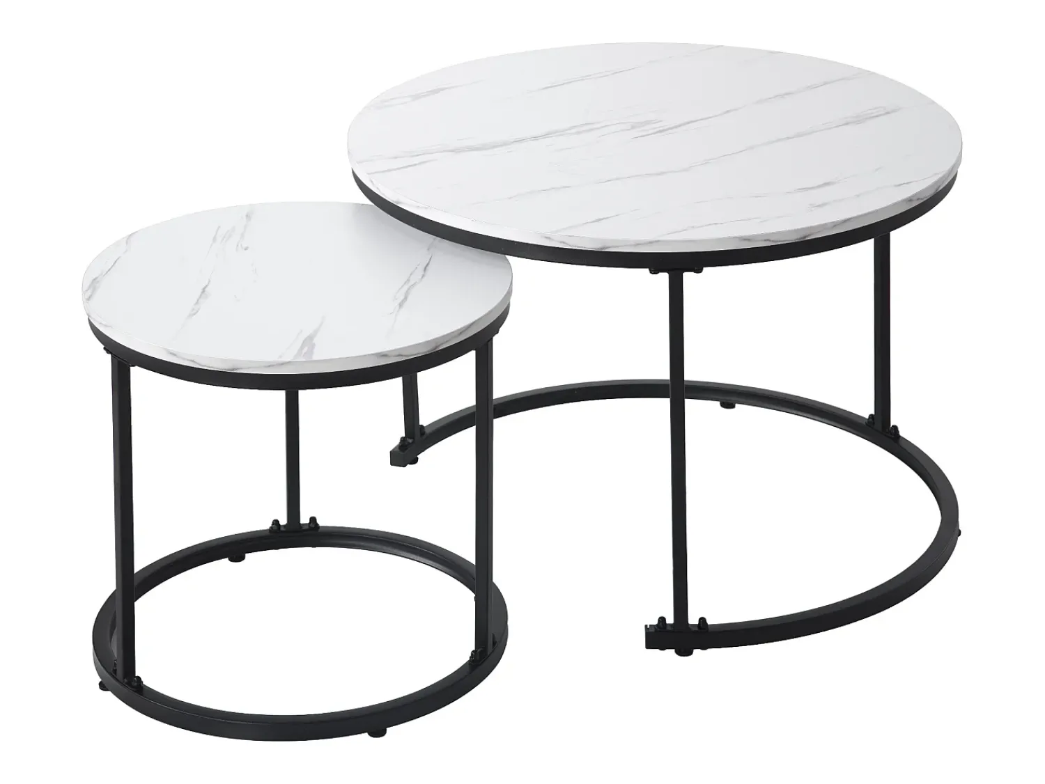 Mesa De Centro|Merax Conjunto de 2 mesas de centro encastráveis, mesa lateral redonda em MDF, folheado marmorizado, Branco