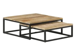 Mesa De Centro* Conjunto de 2 Mesas de Centro Baixas | Mesa de apoio madeira de mangueira maciça Castanho