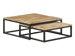 Mesa De Centro* Conjunto de 2 Mesas de Centro Baixas | Mesa de apoio madeira de mangueira maciça Castanho