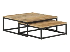 Mesa De Centro* Conjunto de 2 Mesas de Centro Baixas | Mesa de apoio madeira de mangueira maciça Castanho