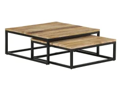 Mesa De Centro* Conjunto de 2 Mesas de Centro Baixas | Mesa de apoio madeira de mangueira maciça Castanho