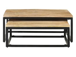 Mesa De Centro* Conjunto de 2 Mesas de Centro Baixas | Mesa de apoio madeira de mangueira maciça Castanho