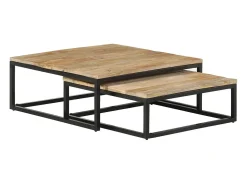 Mesa De Centro* Conjunto de 2 Mesas de Centro Baixas | Mesa de apoio madeira de mangueira maciça Castanho