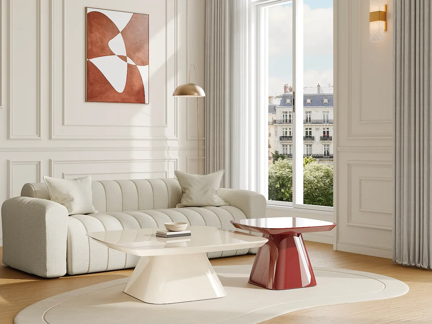 Mesa De Centro|Vente-unique Conjunto de 2 mesas de centro em MDF - e bordeaux lacado - NATAZA Creme