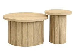 Mesa De Centro|Hauss Spole Conjunto de 2 mesas de centro redondas encaixáveis ​​66x66x40/40x40x46cm, MDF, superfície folheada a madeira natural clara Natural claro