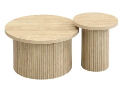 Mesa De Centro|Hauss Spole Conjunto de 2 mesas de centro redondas encaixáveis ​​66x66x40/40x40x46cm, MDF, superfície folheada a madeira natural clara Natural claro