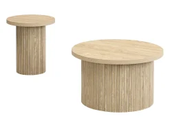 Mesa De Centro|Hauss Spole Conjunto de 2 mesas de centro redondas encaixáveis ​​66x66x40/40x40x46cm, MDF, superfície folheada a madeira natural clara Natural claro
