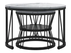 Conjunto de 2 mesas de centro redondas de mármore - folheado moderno, mesa lateral para sala de estar e escritório, preto^ Mesa De Centro