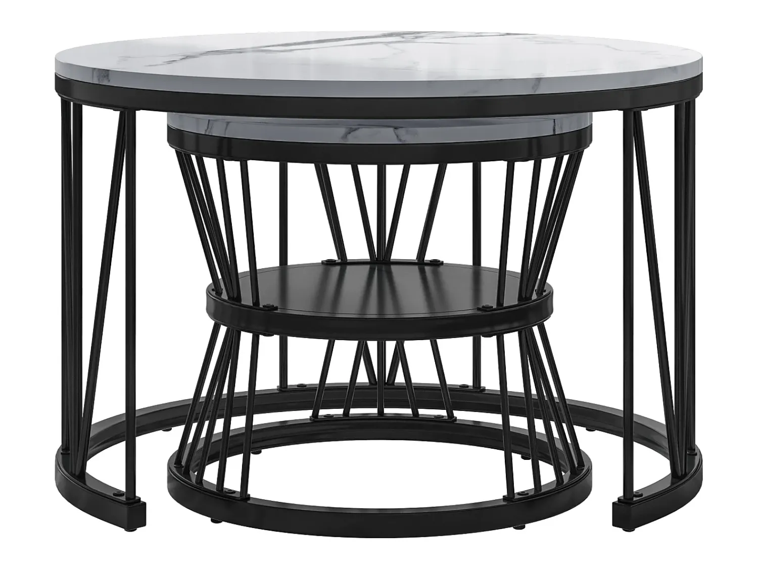 Conjunto de 2 mesas de centro redondas de mármore - folheado moderno, mesa lateral para sala de estar e escritório, preto^ Mesa De Centro