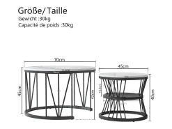 Conjunto de 2 mesas de centro redondas de mármore - folheado moderno, mesa lateral para sala de estar e escritório, preto^ Mesa De Centro
