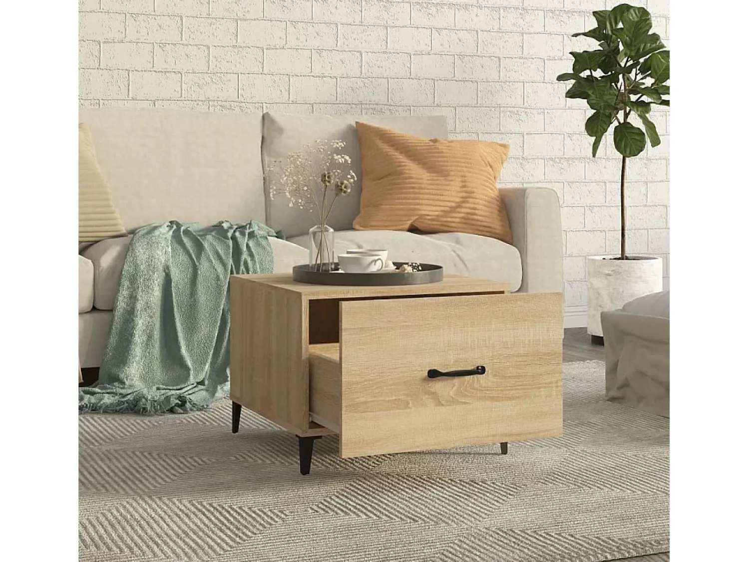 Online Conjunto de 2 Mesas de Centro | Mesa de apoio com pernas de metal 50x50x40 cm sonoma Castanho