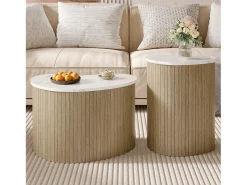 Mesa De Centro*ModernLuxe Conjunto de 2 mesas de centro modernas - textura de mármore - aspecto de madeira - Design irregular - MDF - Natural Natural claro