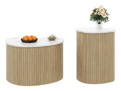 Mesa De Centro*ModernLuxe Conjunto de 2 mesas de centro modernas - textura de mármore - aspecto de madeira - Design irregular - MDF - Natural Natural claro